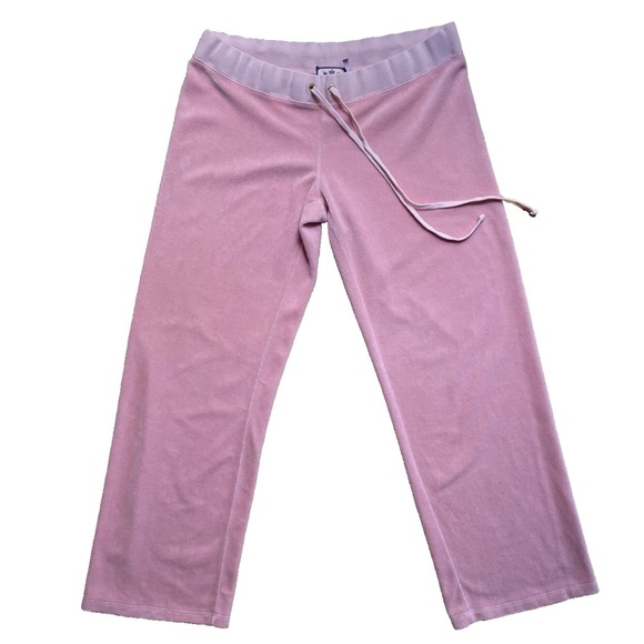 Vintage Y2K Juicy Couture Pink Terry Low Rise Pink Small Crop Slim Wide Leg Pant - Picture 4 of 12